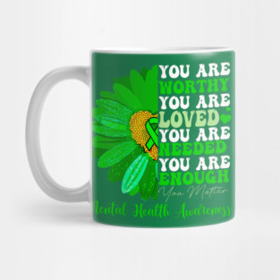 Motivational Support Warrior Mental Health Awareness, Green Ribbon Mug