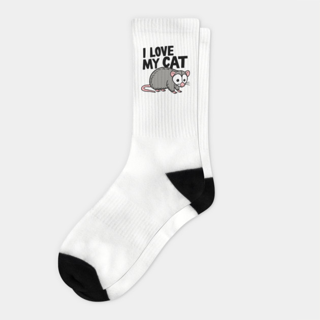 I Love My Cat Funny Opossum Socks by Anticorporati