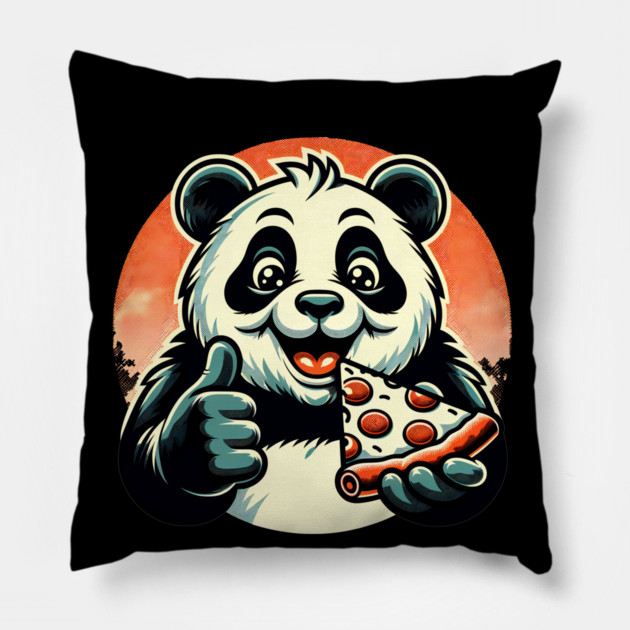 Panda Bear Eating Pizza Pillow by logiamerch