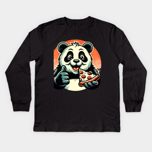 Panda Bear Eating Pizza Kids Long Sleeve T-Shirt by logiamerch