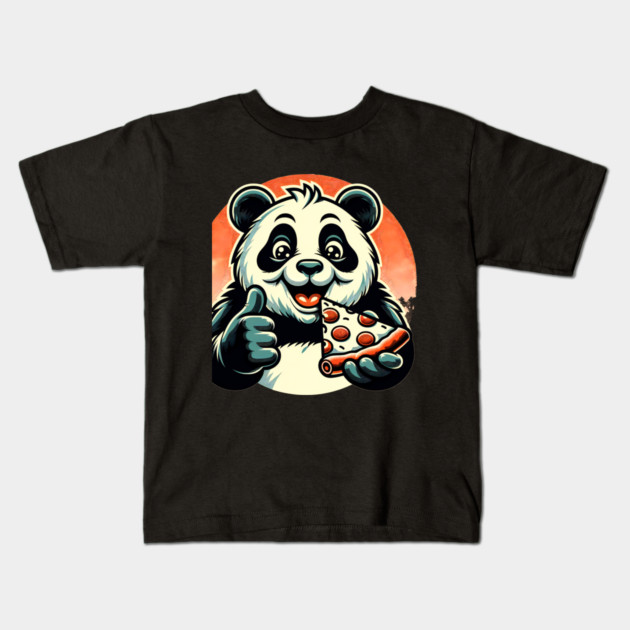 Panda Bear Eating Pizza Kids T-Shirt by logiamerch