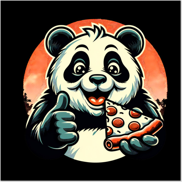 Panda Bear Eating Pizza Wall Art by logiamerch