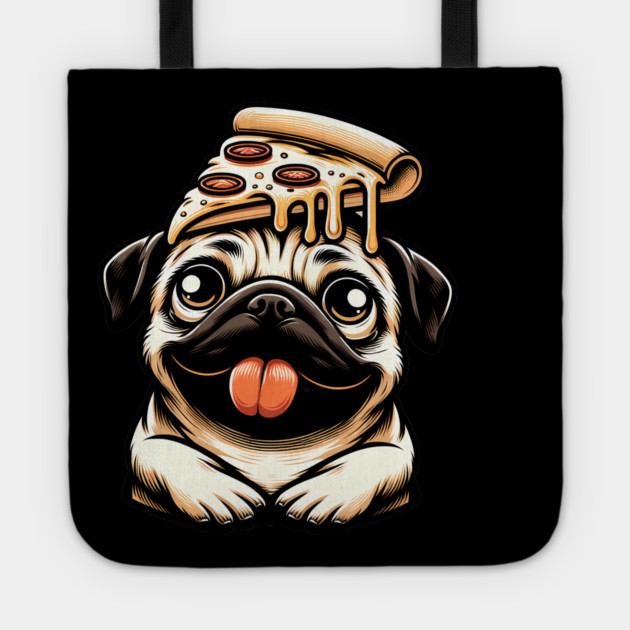 Pug Dog Eating Pizza Tote by logiamerch