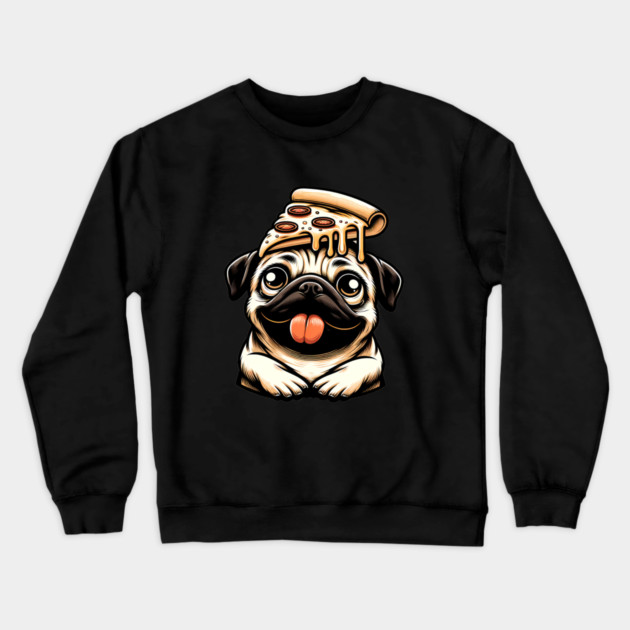 Pug Dog Eating Pizza Crewneck Sweatshirt by logiamerch
