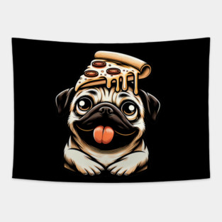 Pug Dog Eating Pizza Tapestry