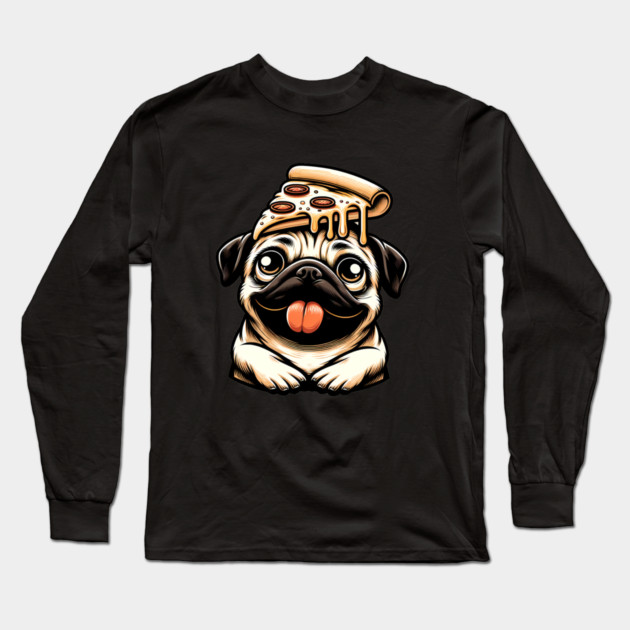Pug Dog Eating Pizza Long Sleeve T-Shirt by logiamerch