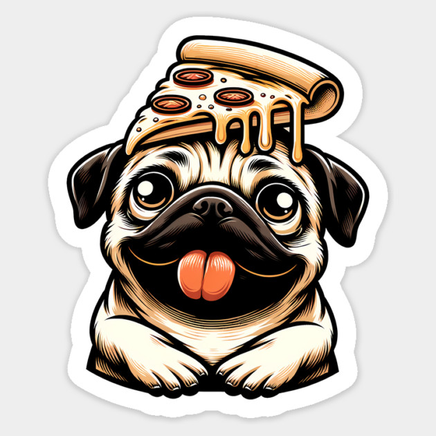 Pug Dog Eating Pizza Sticker by logiamerch