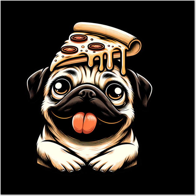 Pug Dog Eating Pizza Wall Art by logiamerch
