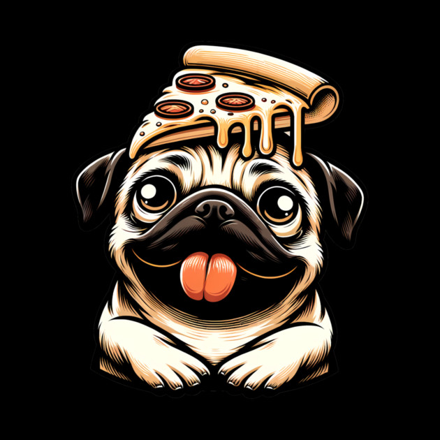 Pug Dog Eating Pizza by logiamerch