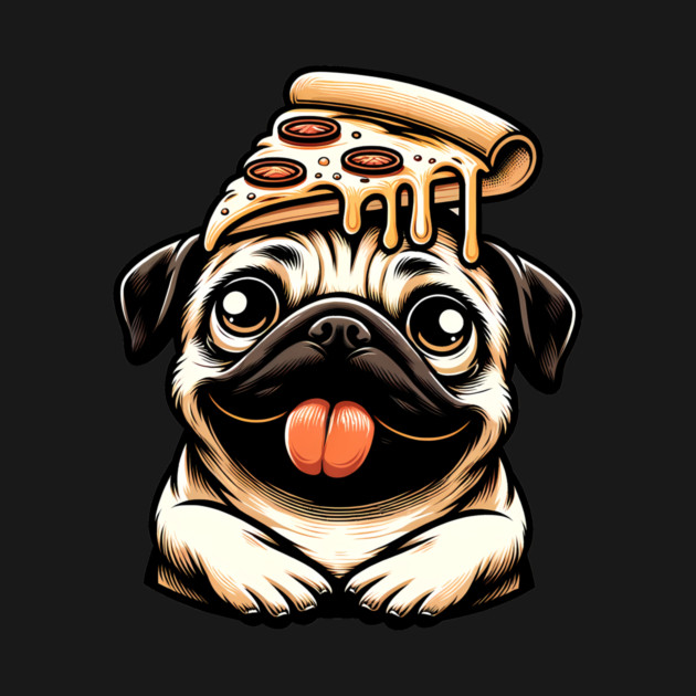Pug Dog Eating Pizza by logiamerch