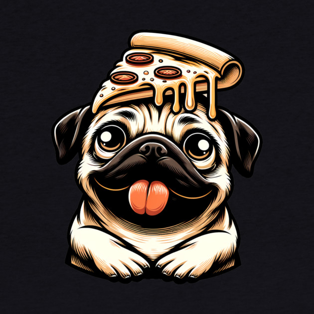Pug Dog Eating Pizza by logiamerch