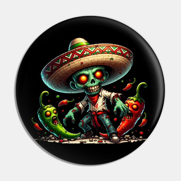Zombie Cinco de Mayo Man and Hot Peppers Pin by HolidayBug