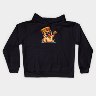 Cute Funny Pug Dog Eating Pizza Kids Hoodie