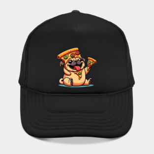 Cute Funny Pug Dog Eating Pizza Hat