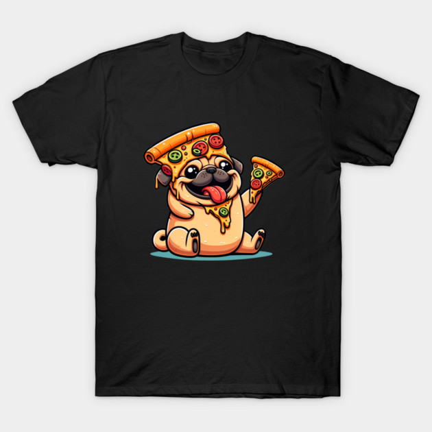 Cute Funny Pug Dog Eating Pizza T-Shirt by logiamerch