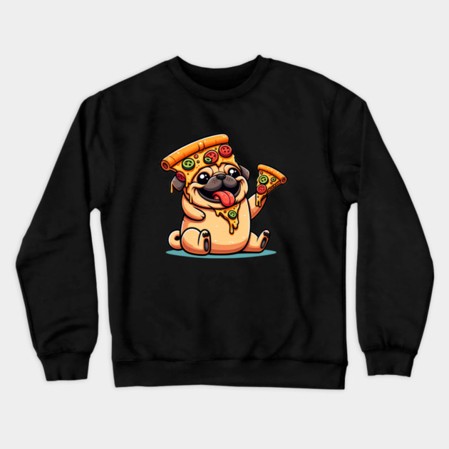 Cute Funny Pug Dog Eating Pizza Crewneck Sweatshirt by logiamerch