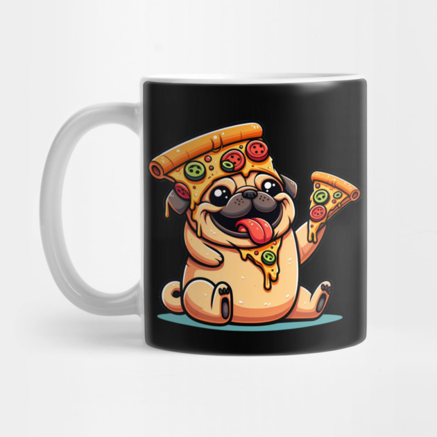 Cute Funny Pug Dog Eating Pizza by logiamerch