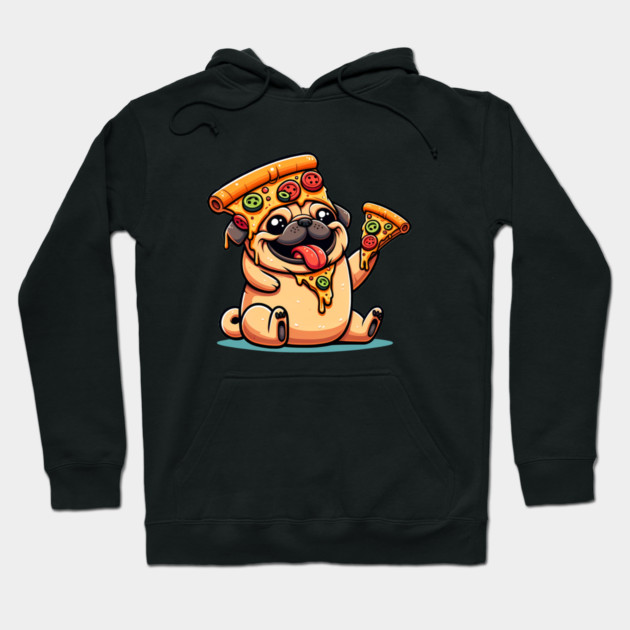 Cute Funny Pug Dog Eating Pizza Hoodie by logiamerch