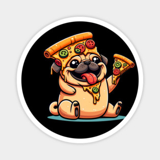 Cute Funny Pug Dog Eating Pizza Magnet