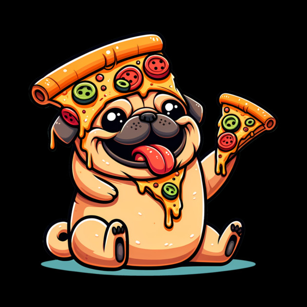 Cute Funny Pug Dog Eating Pizza by logiamerch