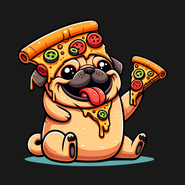 Cute Funny Pug Dog Eating Pizza by logiamerch
