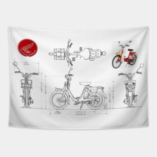 Little Honda P50 (1966–1968) Blueprint – Classic Honda Motorized Bicycle Illustration Tapestry