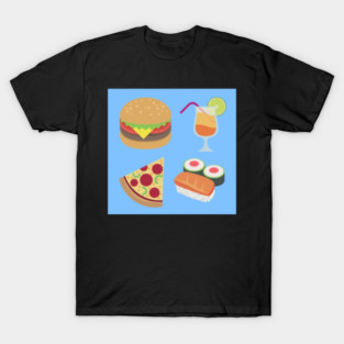 Takeaway Food Pattern – Cute Fast Food & Sushi Illustration Design T-Shirt