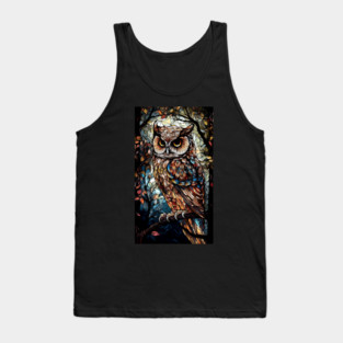 Stained Glass Owl – Intricate Mosaic Forest Art Design Tank Top