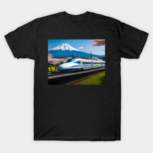 Shinkansen Bullet Train with Mount Fuji – Digital Art Illustration T-Shirt