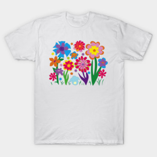 In the Garden. Turquoise Bunny with Fanciful Flowers T-Shirt