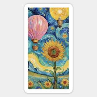 Aerial Van Gogh: Starry Sunflower Skyline Magnet