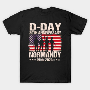 Retro D-Day 2024, 80th Anniversary Normandy 1944 US Flag T-Shirt