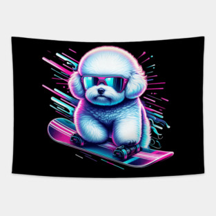 Bichon Frise On Snowboard Tapestry
