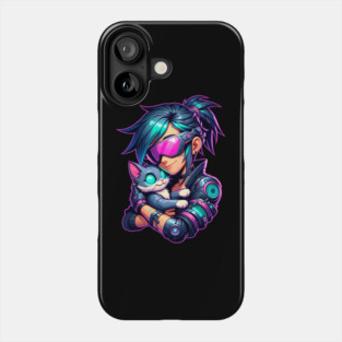 Cyberpunk Girl and Cat Phone Case
