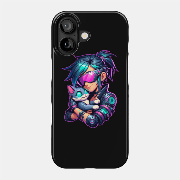 Cyberpunk Girl and Cat Phone Case by HolidayBug