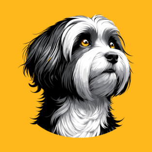 Stunning and Cool Havanese Monochrome and Gold Portrait for Father's Day T-Shirt