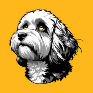 Stunning and Cool Havapoo Monochrome and Gold Portrait for Father's Day T-Shirt