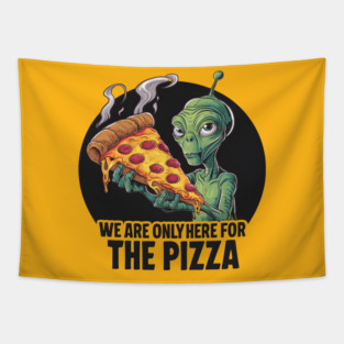 Alien Pizza Encounter Tapestry
