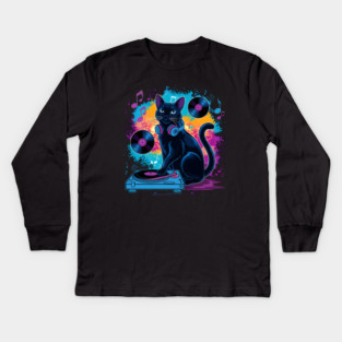 The Groovy Cat DJ Kids Long Sleeve T-Shirt