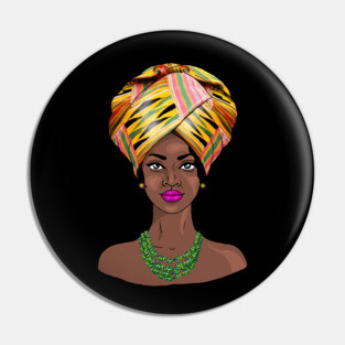 African Melanin Woman in Kente Headgear Pin