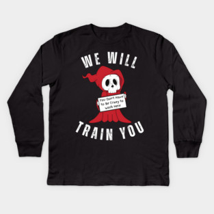 'Crazy Workplace Reaper' Funny Dark Humor Kids Long Sleeve T-Shirt