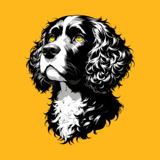 Stunning and Cool Irish Water Spaniel Monochrome and Gold Portrait for Father's Day T-Shirt