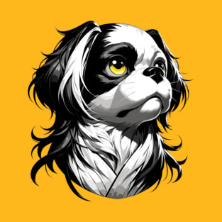 Stunning and Cool Japanese Chin Monochrome and Gold Portrait for Father's Day T-Shirt