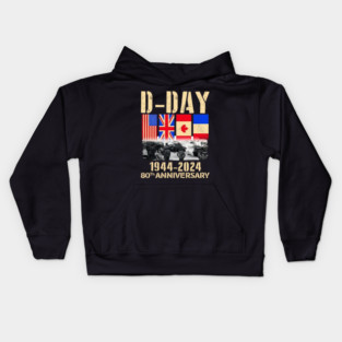 D-Day 2024, Normandy Landings 80th Anniversary 1944-2024 UK Flag Kids Hoodie