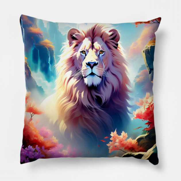 Lion in the sky double exposure wildlife forests Pillow by BirdsnStuff