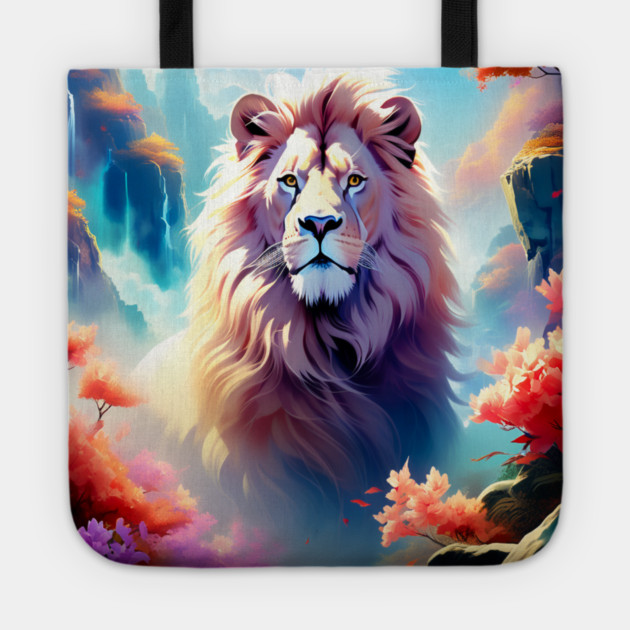 Lion in the sky double exposure wildlife forests Tote by BirdsnStuff