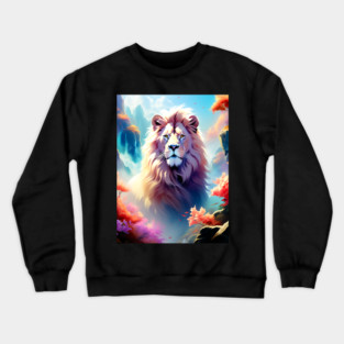 Lion in the sky double exposure wildlife forests Crewneck Sweatshirt