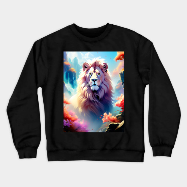 Lion in the sky double exposure wildlife forests Crewneck Sweatshirt by BirdsnStuff