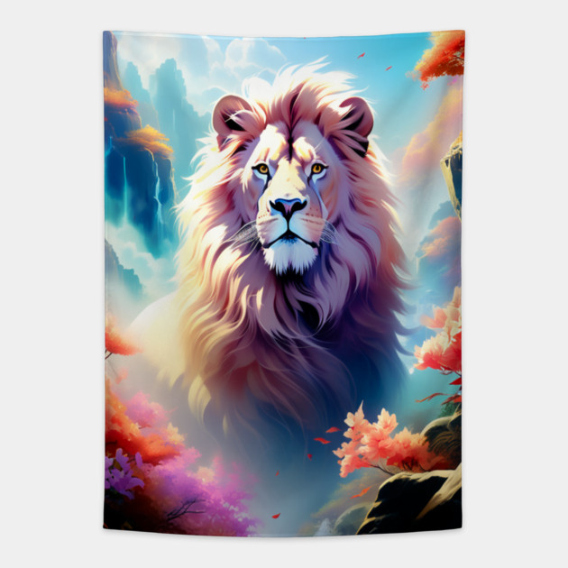 Lion in the sky double exposure wildlife forests Tapestry by BirdsnStuff