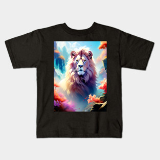 Lion in the sky double exposure wildlife forests Kids T-Shirt